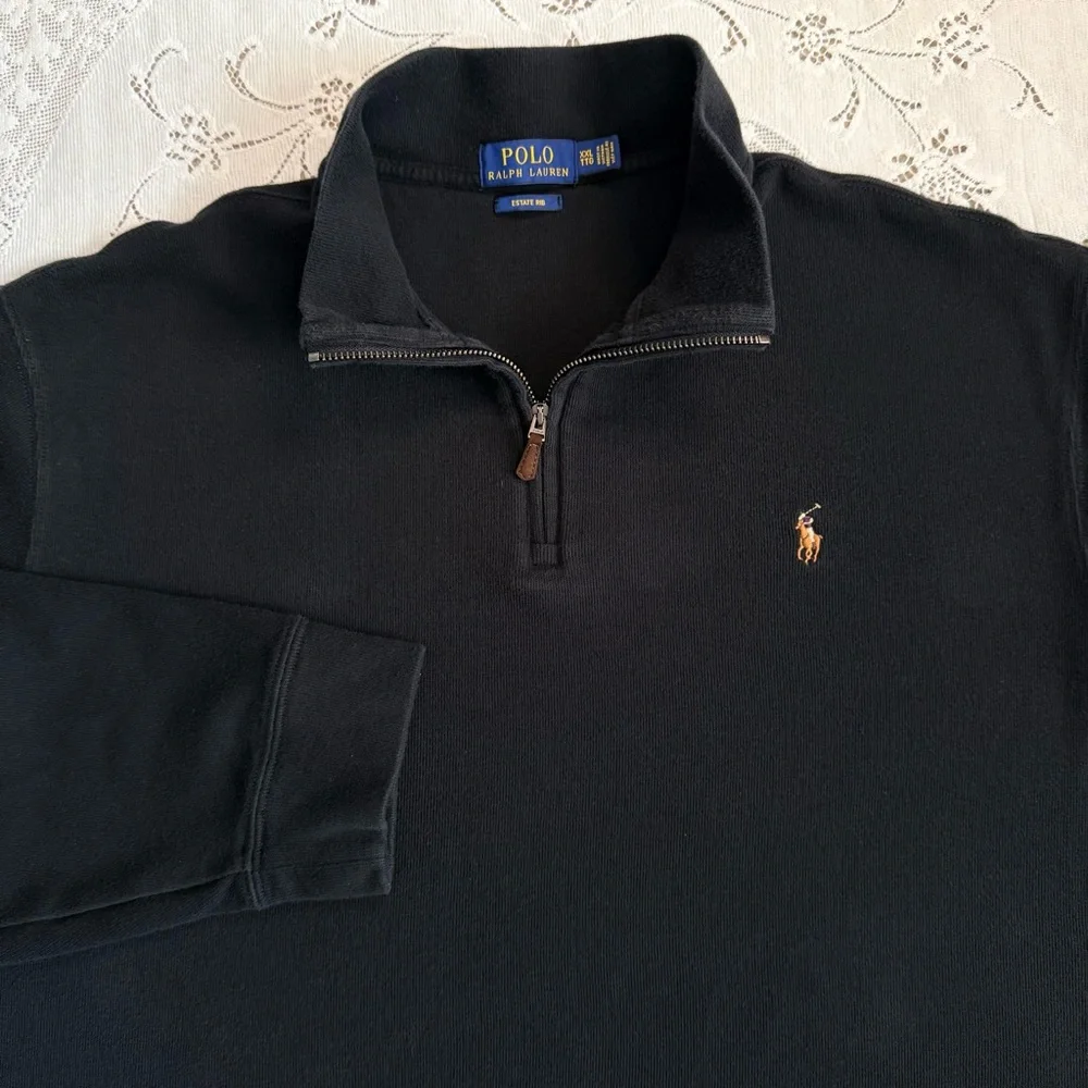Polo Ralph Lauren Black Estate Rib Quarter Zip Pullover Sweater‎ Black XXL